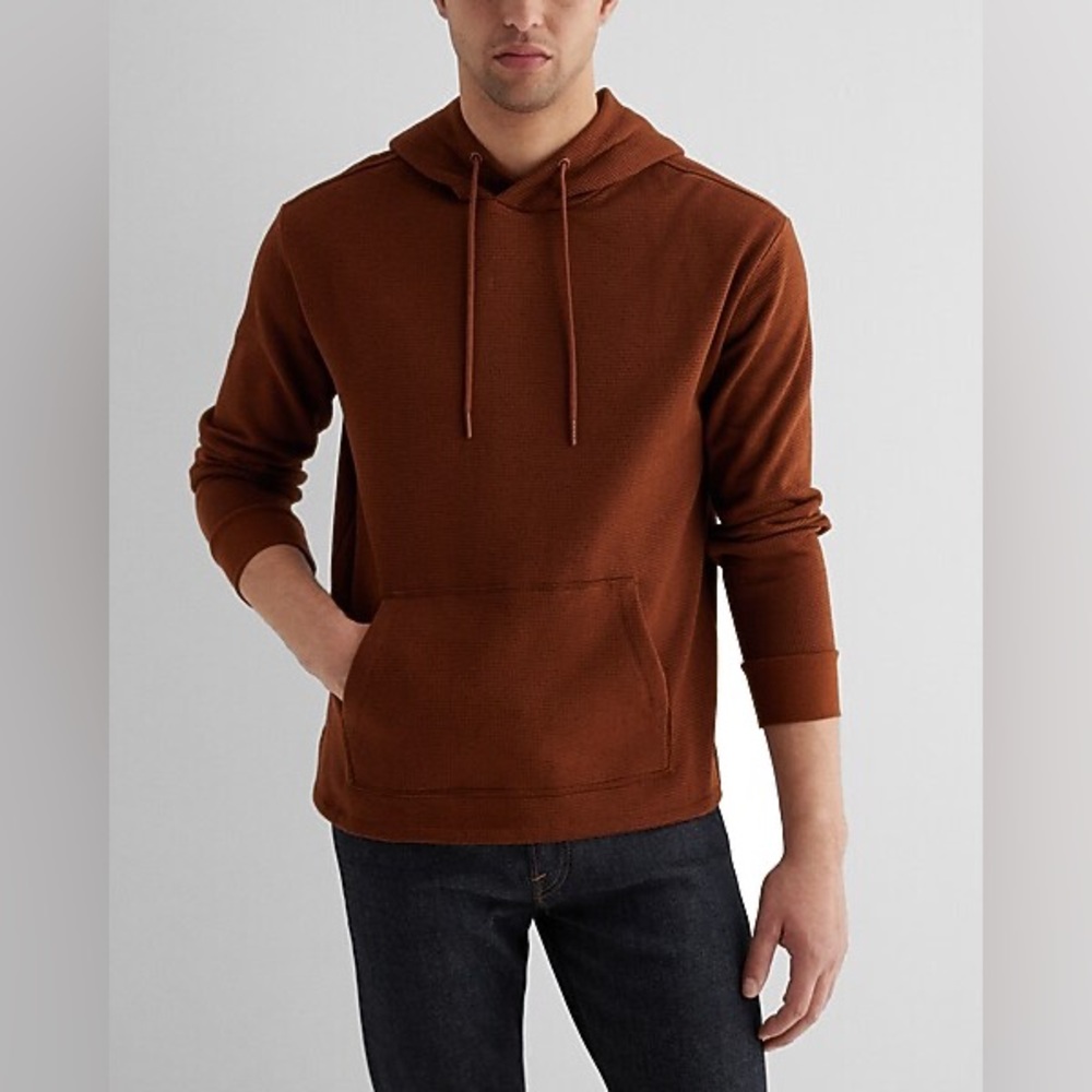 Express Men's Relaxed Mini Geo Textured Hoodie - Brown